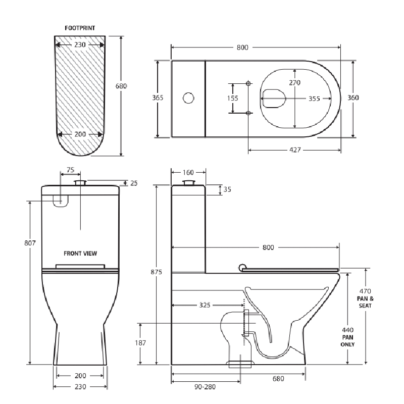 Fienza 800x365x875mm Delta Care Back to Wall Toilet Suite