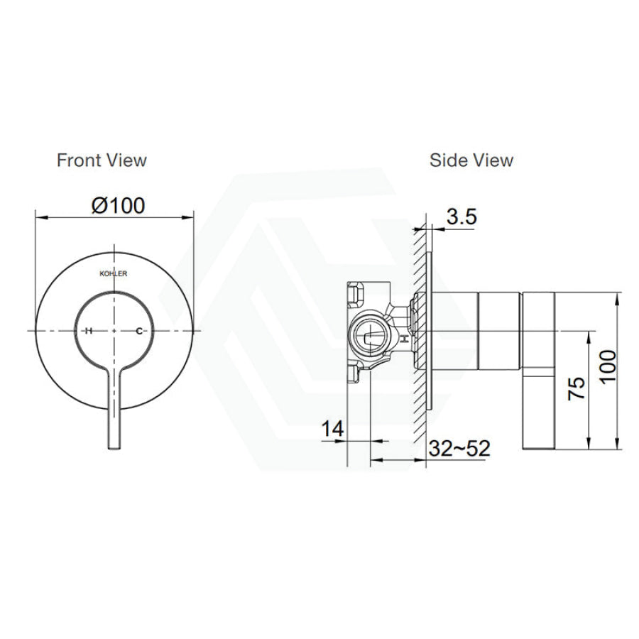 Kohler Components Brushed Nickel Round Plate Shower/Bath Mixer Thin Trim Only - Lever Handle Wall