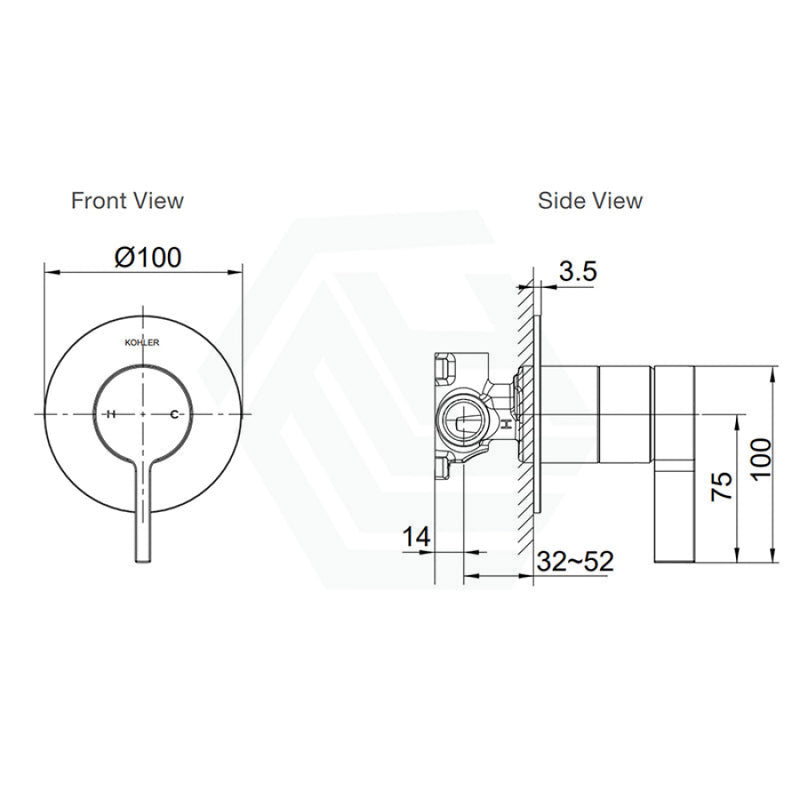 Kohler Components Brushed Nickel Round Plate Shower/Bath Mixer Thin Trim Only - Lever Handle Wall