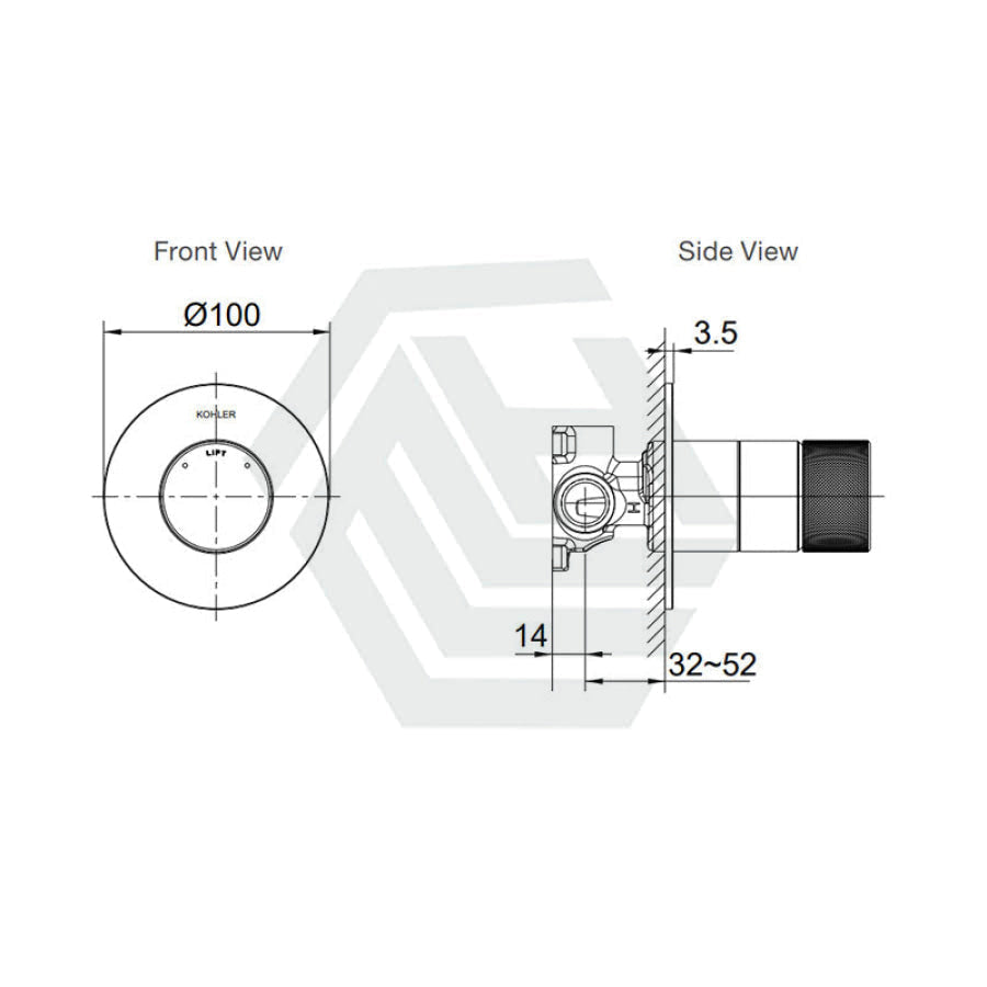 Kohler Components Matt Black Round Plate Shower/Bath Mixer Thin Trim Kit Only - Oyl Handle Wall