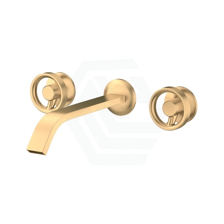 G#1(Gold) Kohler Components™ Brushed Brass Wall Mount Industrial Handles With Ribbon Basin Spout