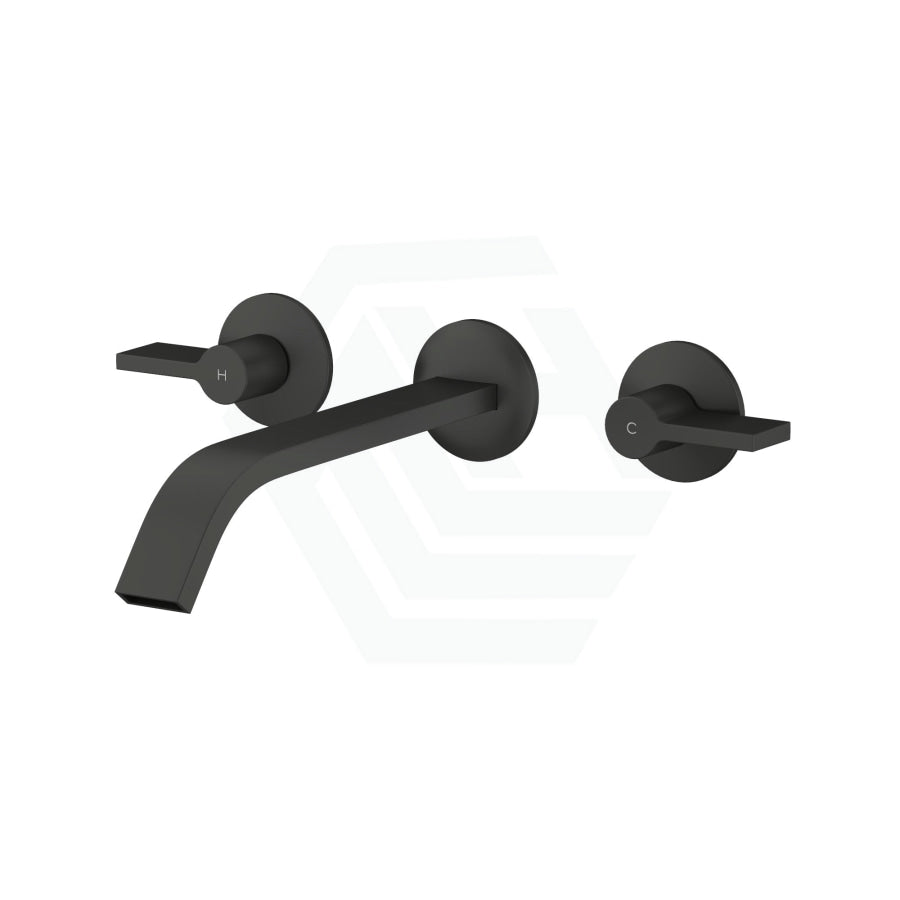 Kohler Components™ Matt Black Wall Mount Lever Handles With Ribbon Basin Spout Bath/Basin Tap Sets