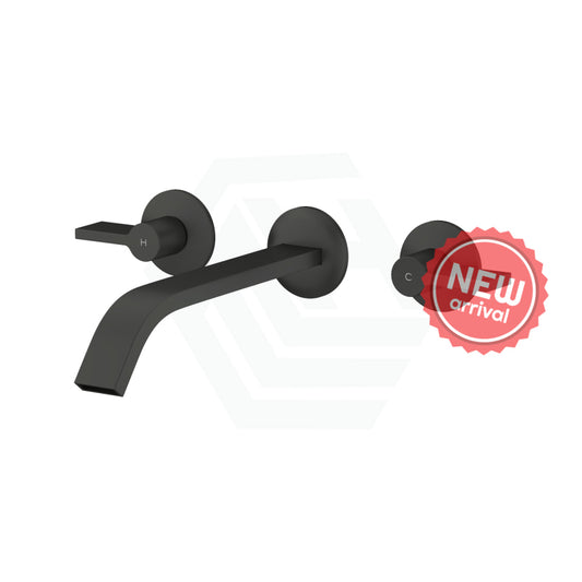 Kohler Components™ Matt Black Wall Mount Lever Handles With Ribbon Basin Spout Bath/Basin Tap Sets