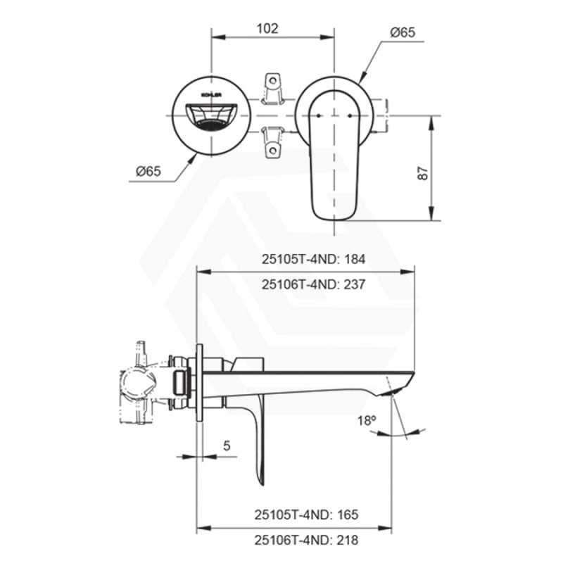 Kohler Aleo Polished Chrome S™ Wall Mounted Single Lever Basin Mixer With 165/218Mm Spout Trim