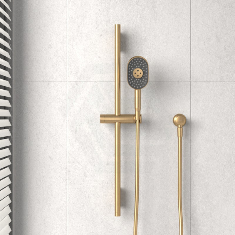 Kohler 816Mm Height Brushed Brass Round Three Function Hand Shower On Rail Oval With Handheld