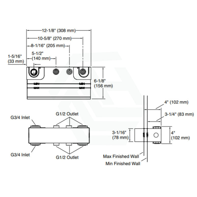 Kohler Moderne Brushed Brass Anthem Recessed Mechanical Thermostatic Control 3 Outlets Trim Plate