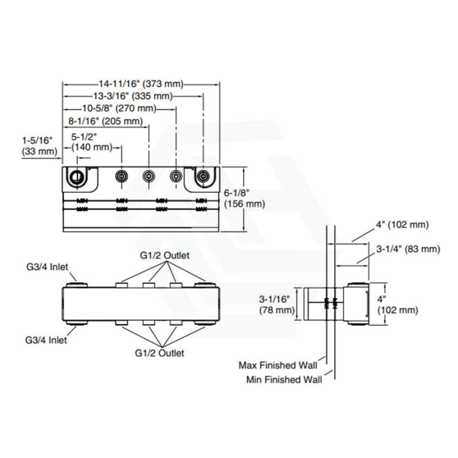 Kohler Moderne Brushed Brass Anthem Recessed Mechanical Thermostatic Control 4 Outlets Trim Plate