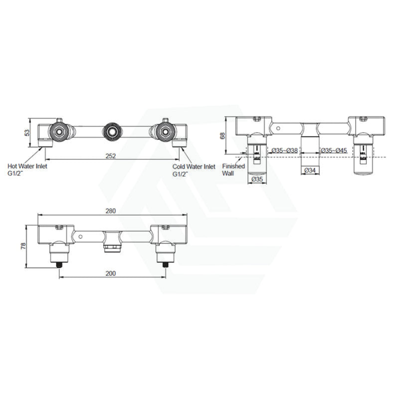 Kohler Components™ Polished Chrome Wall Mount Oyl Handles With Row Basin Spout Bath/Basin Tap Sets