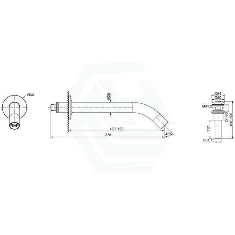 Kohler Components™ Chrome Round Wall Mounted Mixer With Spout Tube Design Bath/Basin Tap Sets