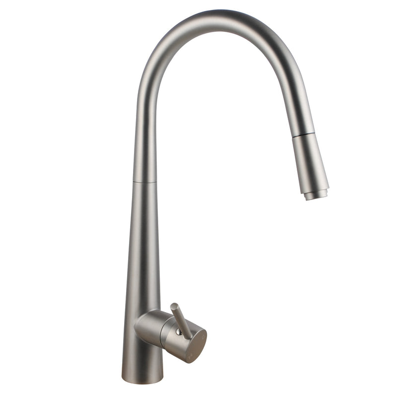 Euro Brushed Nickel Solid Brass Round Mixer Tap With 360 Swivel And Pull Out For Kitchen Kitchen