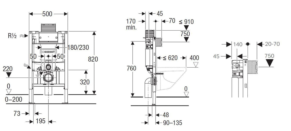 Geberit Kappa-F Framed Inwall Cistern Push Button Suitable For Wall Hung Toilet Pans Top Or Front