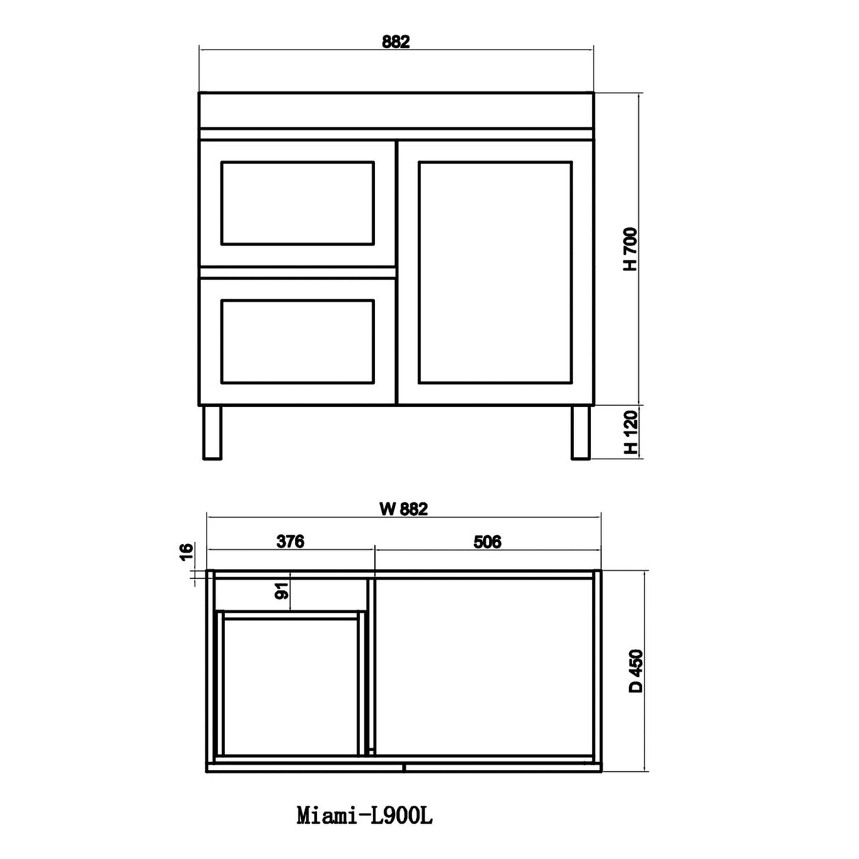 882X450X820Mm Miami Freestanding With Legs Bathroom Vanity Matt White Shaker Hampton Style Left /