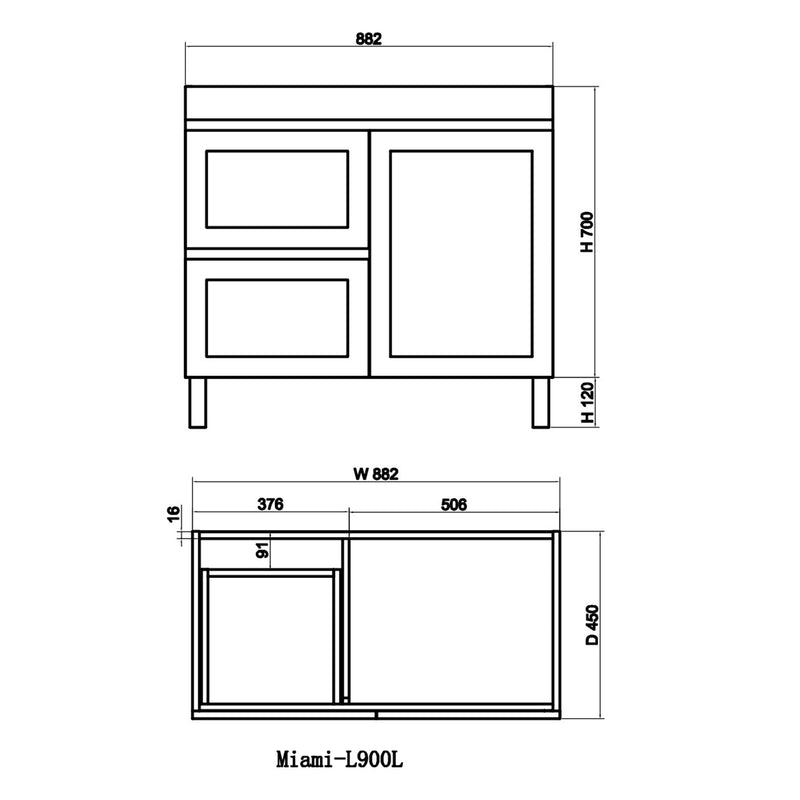 882X450X820Mm Boston Freestanding With Legs Bathroom Vanity Concrete Grey Shaker Style Left / Right