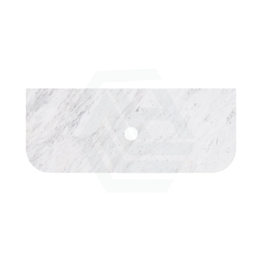 18mm Thick Lukka Carrara White Marble Curved Top with Center Waste Hole, 12/10/2 O'clock Semi Drilled Tap Hole Available At the Back 605-1505mm