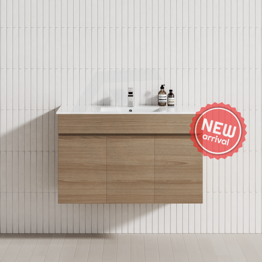 3-Door 900Mm Wall Hung Bathroom Floating Vanity Prime Oak Cabinet Only Vanities