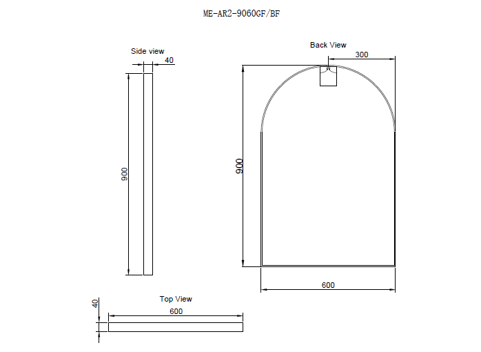 450/600Mm Bathroom Black Framed Arch Mirror Wall Mounted 600X900Mm Mirrors