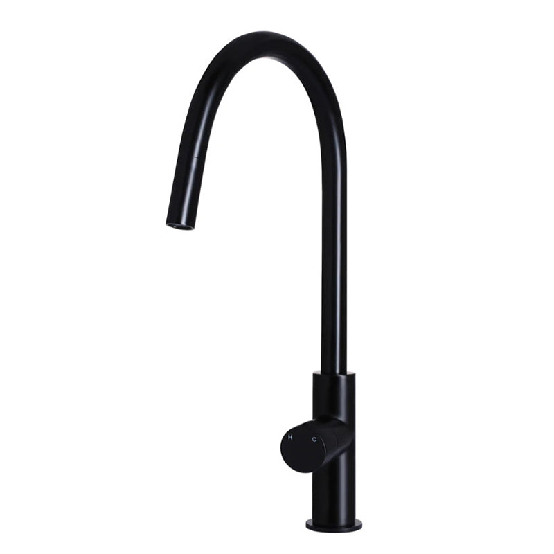 Meir Matt Black Round Pinless Piccola 360 Swivel Pull Out Kitchen Mixer Tap Sink Mixers