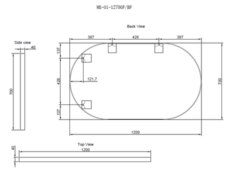 1200/700Mm Bathroom Black Framed Oval Mirror Wall Mounted Mirrors