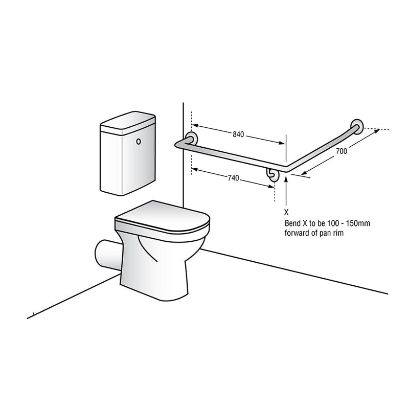 Metlam 840X700Mm Left/Right Hand 30° Flush Mount Side Wall Grab Rail In Designer Black Safety Bars