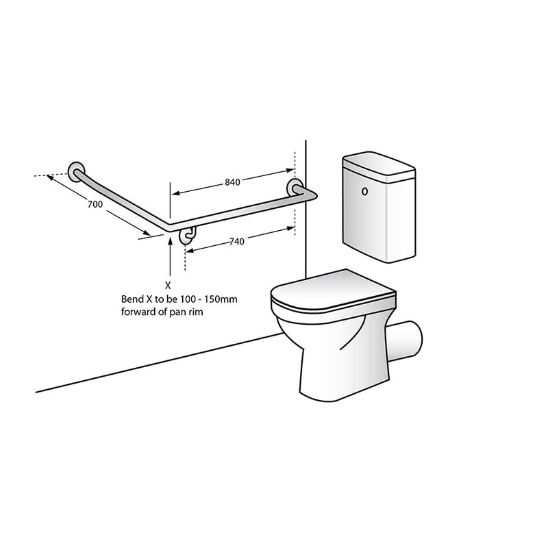 Metlam 840X700Mm Left/Right Hand 30° Flush Mount Side Wall Grab Rail In Designer Black Safety Bars