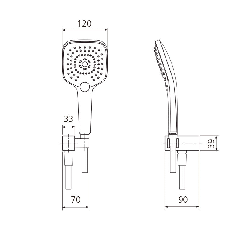 Oliveri Monaco Matt Black Square Hand Shower With Bracket 3 Functions