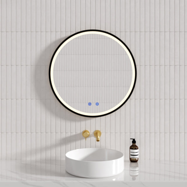 700/900Mm Led Mirror Round Black Framed Demister Led Mirrors