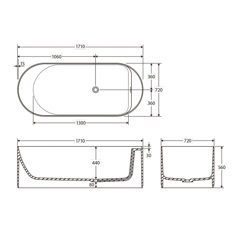 Fienza 1700Mm Minka Solid Surface Freestanding Bathtub Forest Oval With Overflow Bathtubs