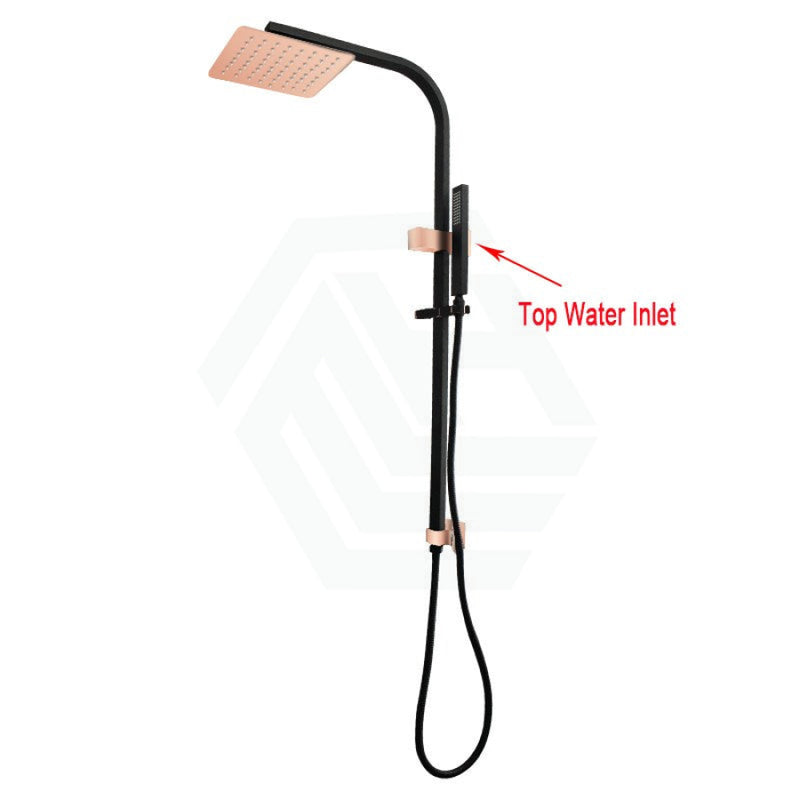 8 Inch 200Mm Square Black & Rose Gold Rainfall Twin Shower Station Top Water Inlet Showers