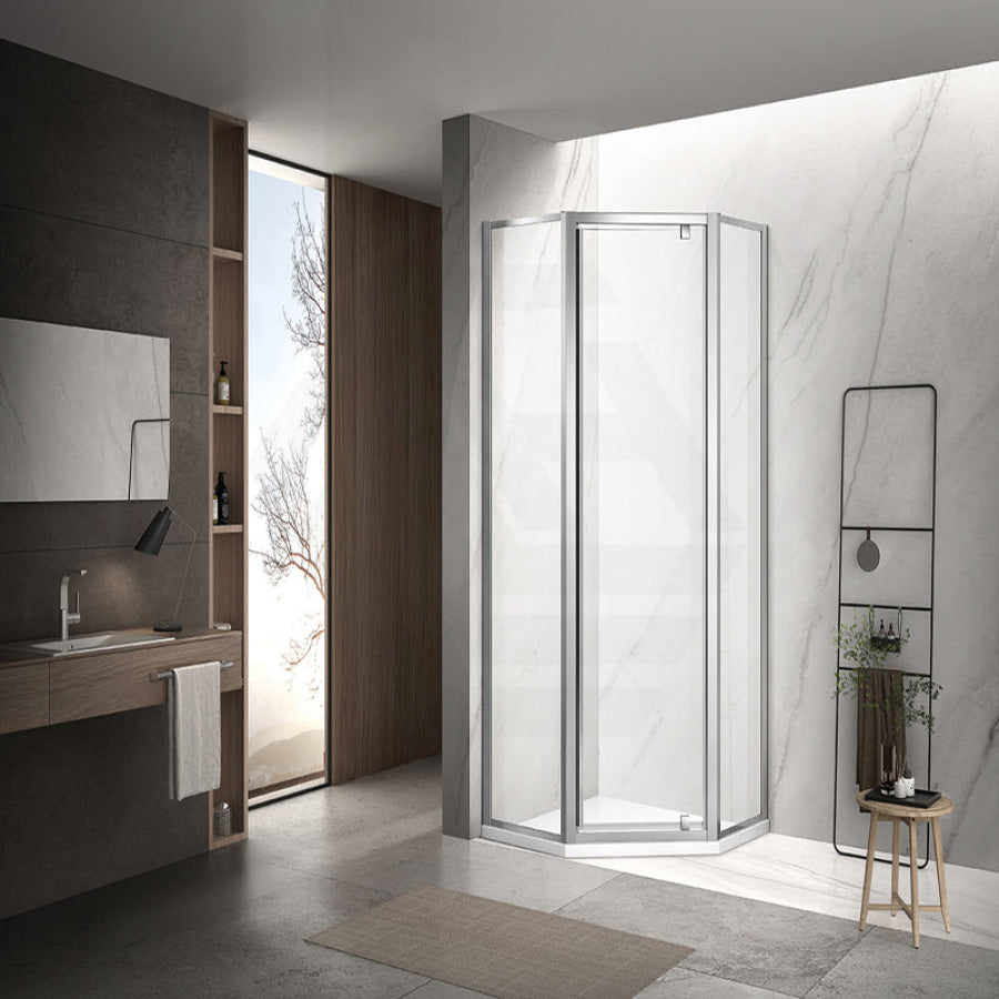 900/1000Mm Diamond Shape Shower Screen Pivot Door Chrome Semi-Frameless 6Mm Glass 2000Mm Height