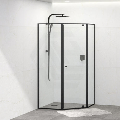 900/1000Mm Diamond Shape Shower Screen Pivot Door Matt Black Semi-Frameless 6Mm Glass 2000Mm Height