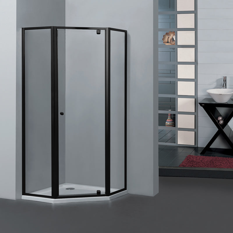 900/1000mm Diamond Shape Shower Screen Pivot Door Matt Black Semi-frameless 6mm Glass 2000mm Height