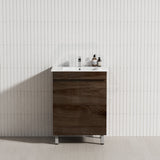 600/700Mm Narrow Berge Freestanding Vanity With Legs Dark Oak Wood Grain Pvc Filmed Cabinet Only &