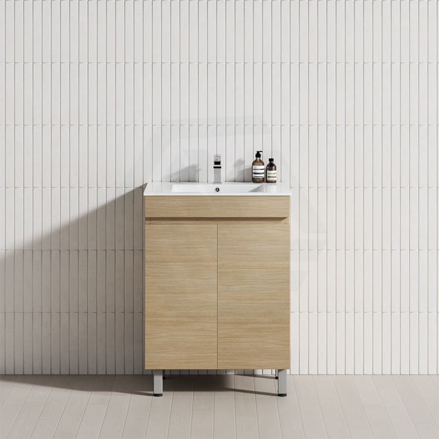 600/750Mm Narrow Berge Freestanding Bathroom Vanity White Oak Wood Grain Pvc Filmed Cabinet Only &