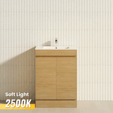 600/750mm NARROW Berge Freestanding Bathroom Floor Vanity with Kickboard White Oak Wood Grain PVC Filmed Cabinet ONLY & Ceramic/Poly Top Available