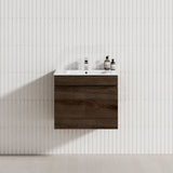 600/750Mm Narrow Berge Wall Hung Bathroom Floating Vanity Dark Oak Wood Grain Pvc Filmed Cabinet