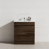 600-1500Mm Berge Freestanding Bathroom Floor Vanity With Kickboard Dark Oak Wood Grain Pvc Filmed