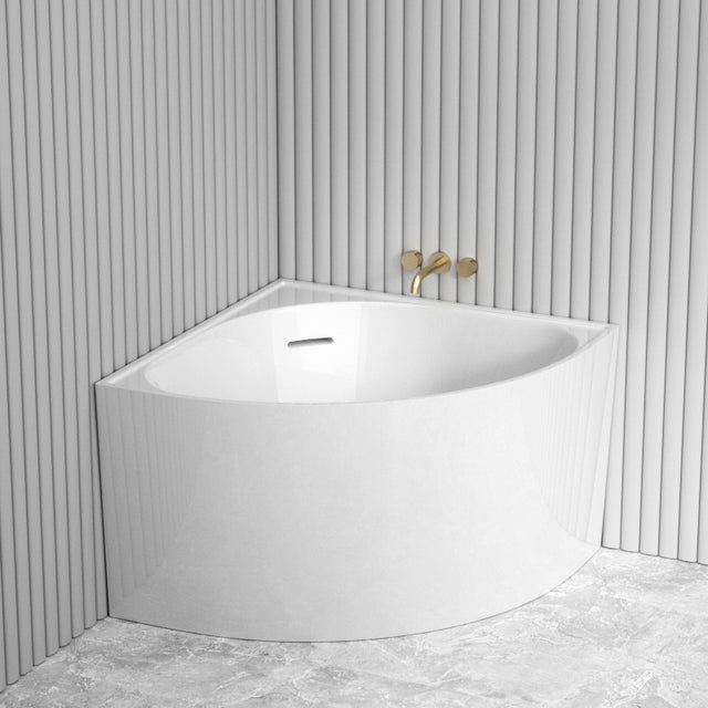 1000Mm Bella Corner Back To Wall Bathtub Gloss White With Overflow Bathtubs