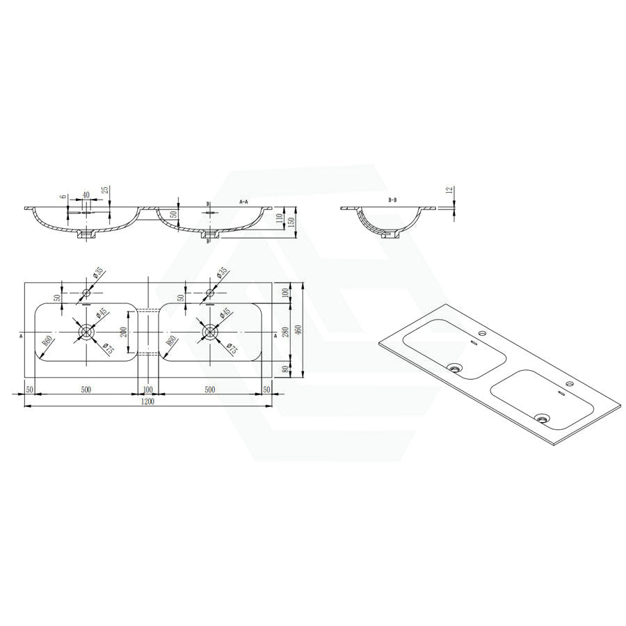 600/750/900/1200Mm Chiefly Solid Surface Top Matt White For Bathroom Vanity Stone Tops