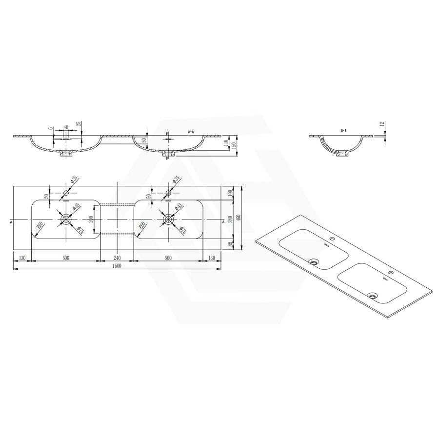 600/750/900/1200Mm Chiefly Solid Surface Top Matt White For Bathroom Vanity Stone Tops