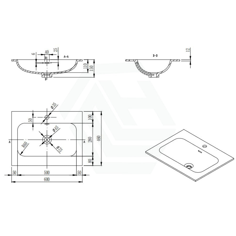 600/750/900/1200Mm Chiefly Solid Surface Top Matt White For Bathroom Vanity Stone Tops