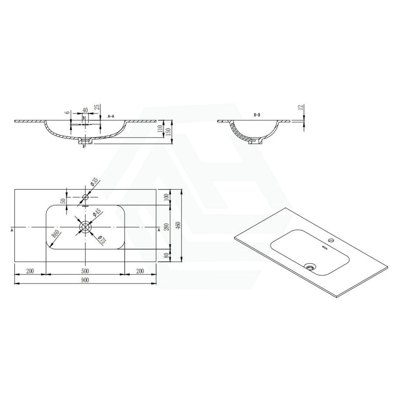 600/750/900/1200Mm Chiefly Solid Surface Top Matt White For Bathroom Vanity Stone Tops