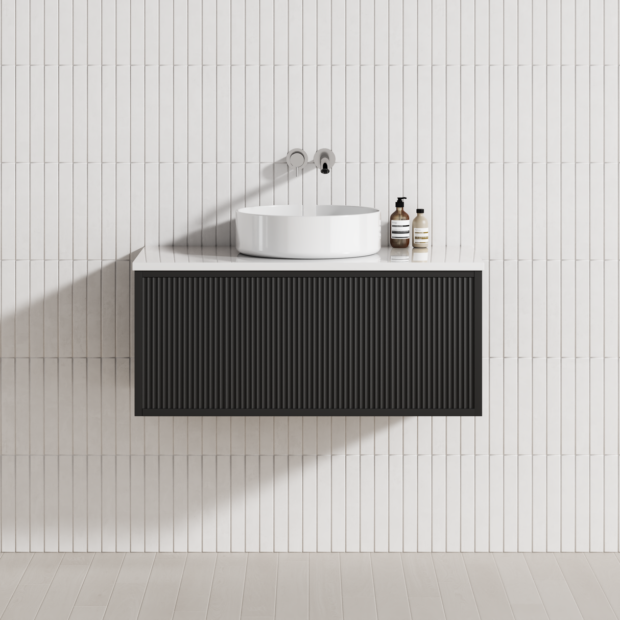 600-1500mm Kirribilli Wall Hung Bathroom Vanity Matt Black PVC Board Cabinet ONLY&Stone Top Available