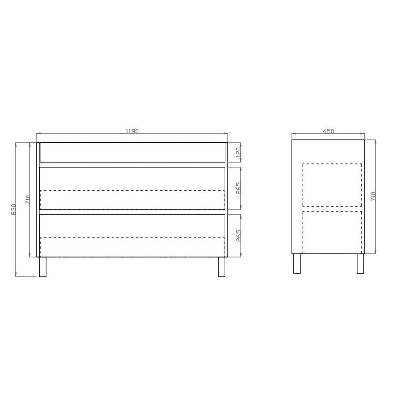 600-1500Mm Freestanding Vanity With Legs Dark Grey Wood Grain Cabinet Only & Ceramic / Poly Top