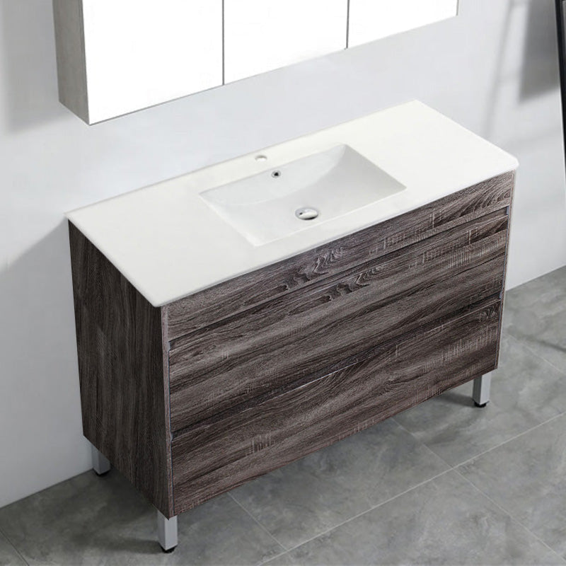 600-1500Mm Freestanding Vanity With Legs Dark Grey Wood Grain Cabinet Only & Ceramic / Poly Top