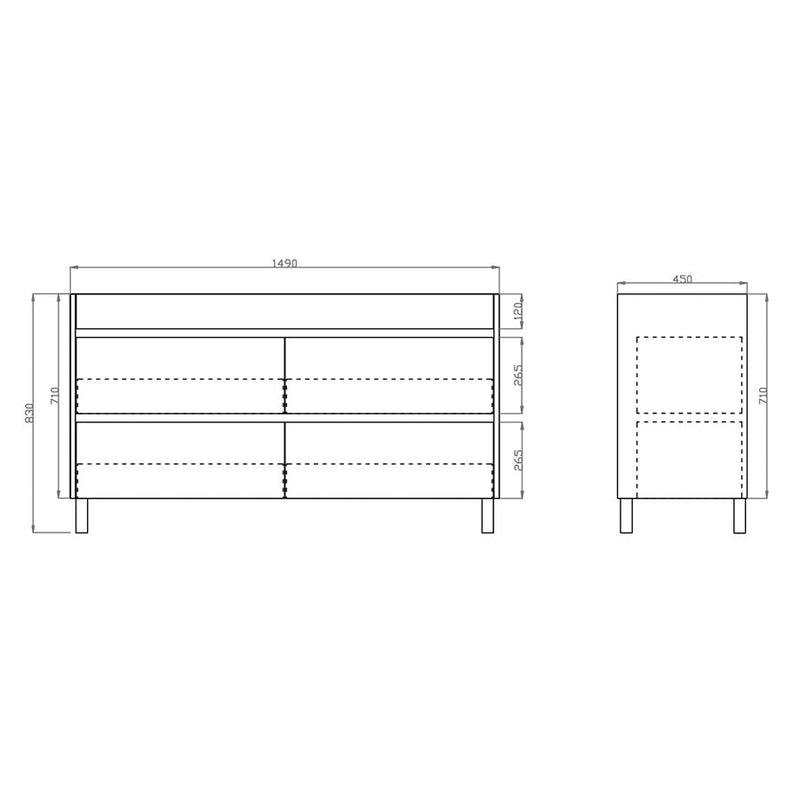 600-1500Mm Freestanding Vanity Dark Grey Wood Grain Cabinet Only & Ceramic / Poly Top Available