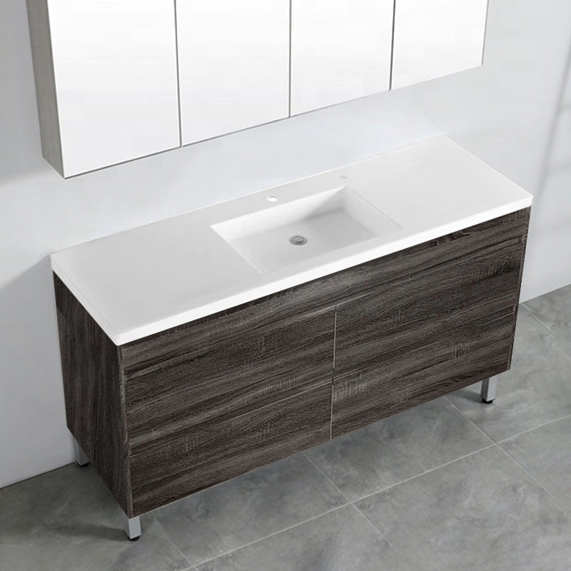 600-1500Mm Freestanding Vanity With Legs Dark Grey Wood Grain Cabinet Only & Ceramic / Poly Top