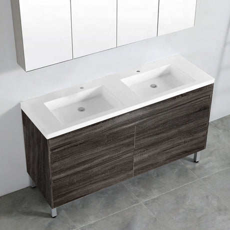 600-1500Mm Freestanding Vanity With Legs Dark Grey Wood Grain Cabinet Only & Ceramic / Poly Top