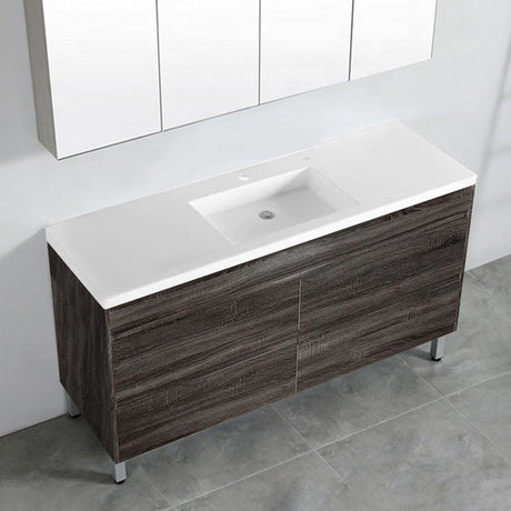 600-1500Mm Freestanding Vanity With Legs Dark Grey Wood Grain Cabinet Only & Ceramic / Poly Top