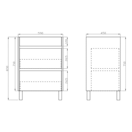 600-1500Mm Freestanding Vanity With Legs Dark Grey Wood Grain Cabinet Only & Ceramic / Poly Top