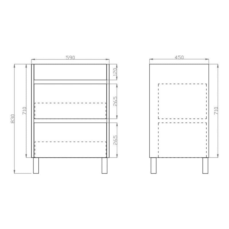 600-1500Mm Freestanding Vanity With Legs Dark Grey Wood Grain Cabinet Only & Ceramic / Poly Top